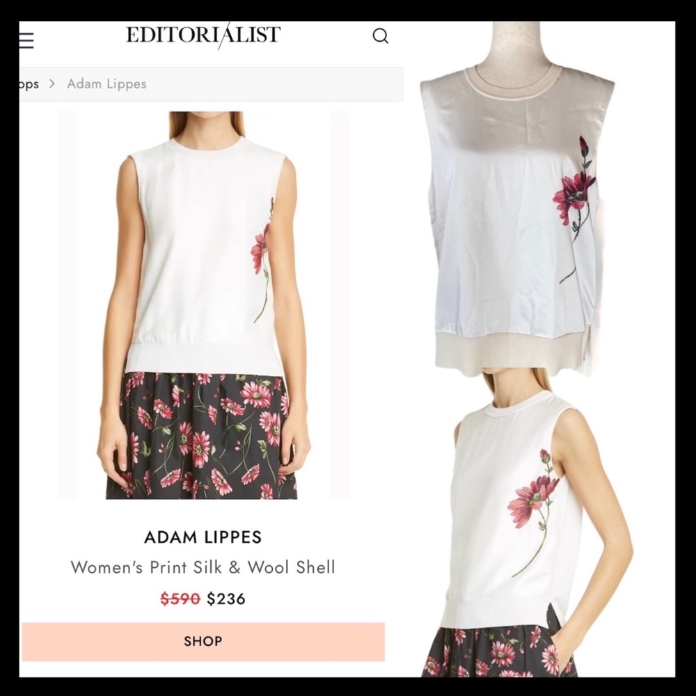 Adam Lippes Flower Print Silk and Wool Blouse -Small